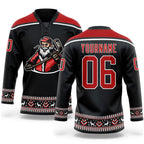 Custom Black Red-White Christmas Santa Claus 3D Hockey Lace Neck Jersey