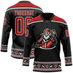 Custom Black Red-White Christmas Santa Claus 3D Hockey Lace Neck Jersey photo 1