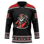 Custom Black Red-White Christmas Santa Claus 3D Hockey Lace Neck Jersey photo 3