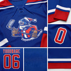 Custom Royal Red-White Christmas Santa Claus 3D Hockey Lace Neck Jersey detail
