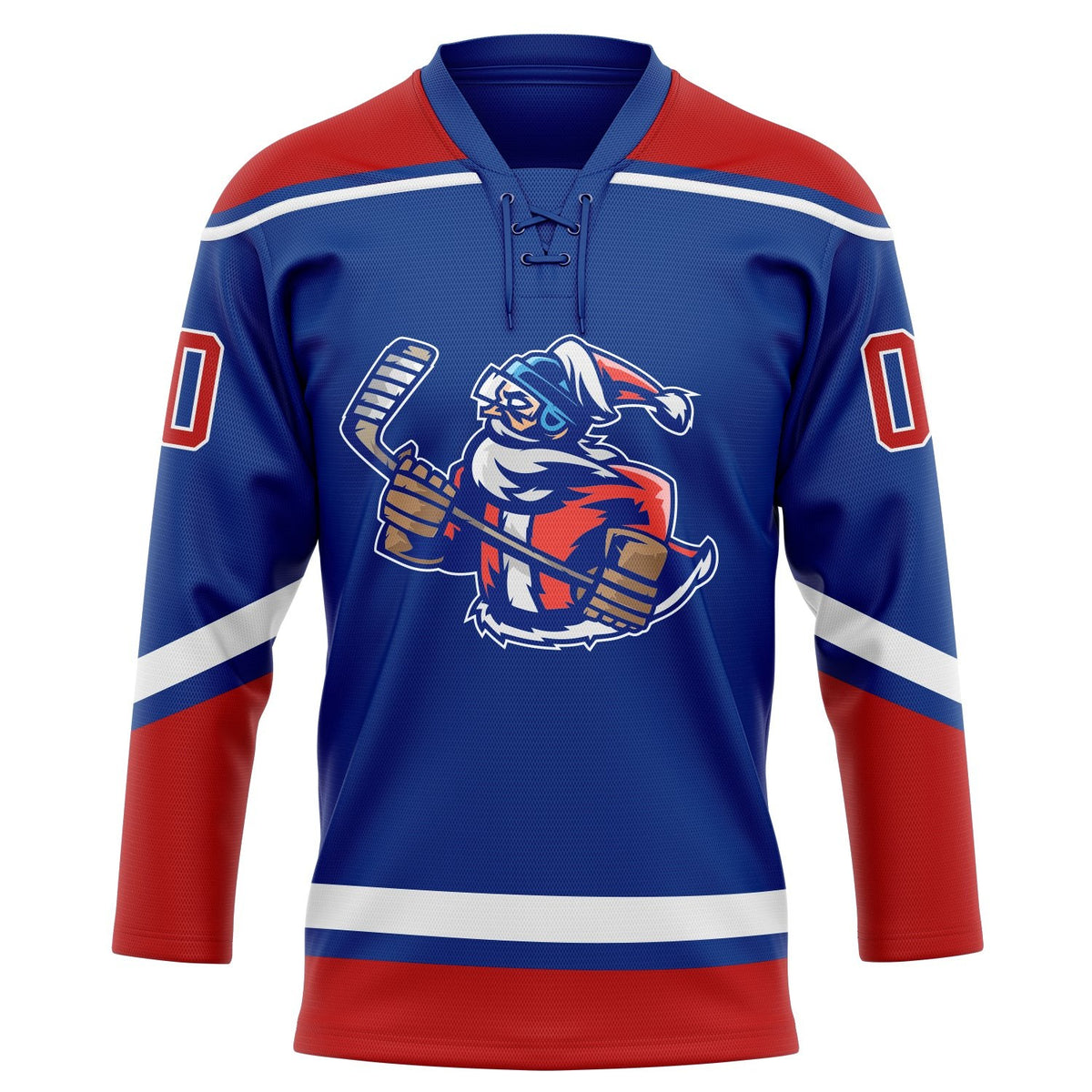 Custom Royal Red-White Christmas Santa Claus 3D Hockey Lace Neck Jersey photo 2