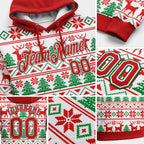 Custom Stitched White Red-Kelly Green Christmas 3D Sports Pullover Sweatshirt Hoodie detail
