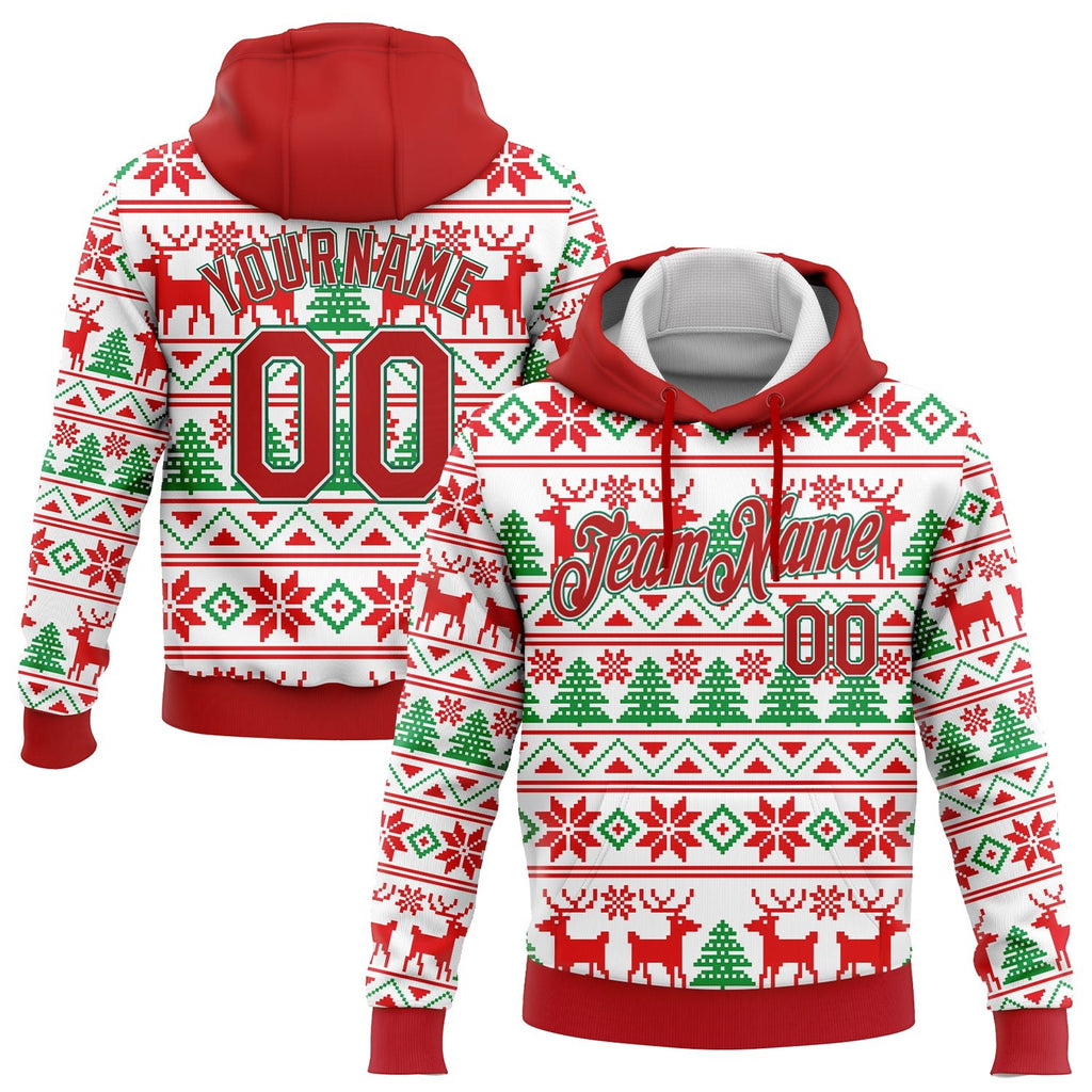 Custom Stitched White Red-Kelly Green Christmas 3D Sports Pullover Sweatshirt Hoodie photo 1
