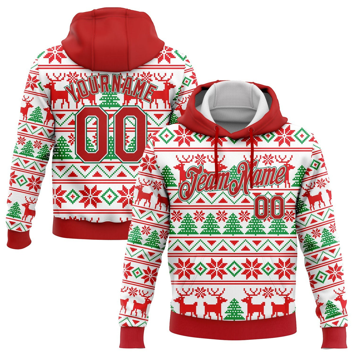 Custom Stitched White Red-Kelly Green Christmas 3D Sports Pullover Sweatshirt Hoodie photo 1