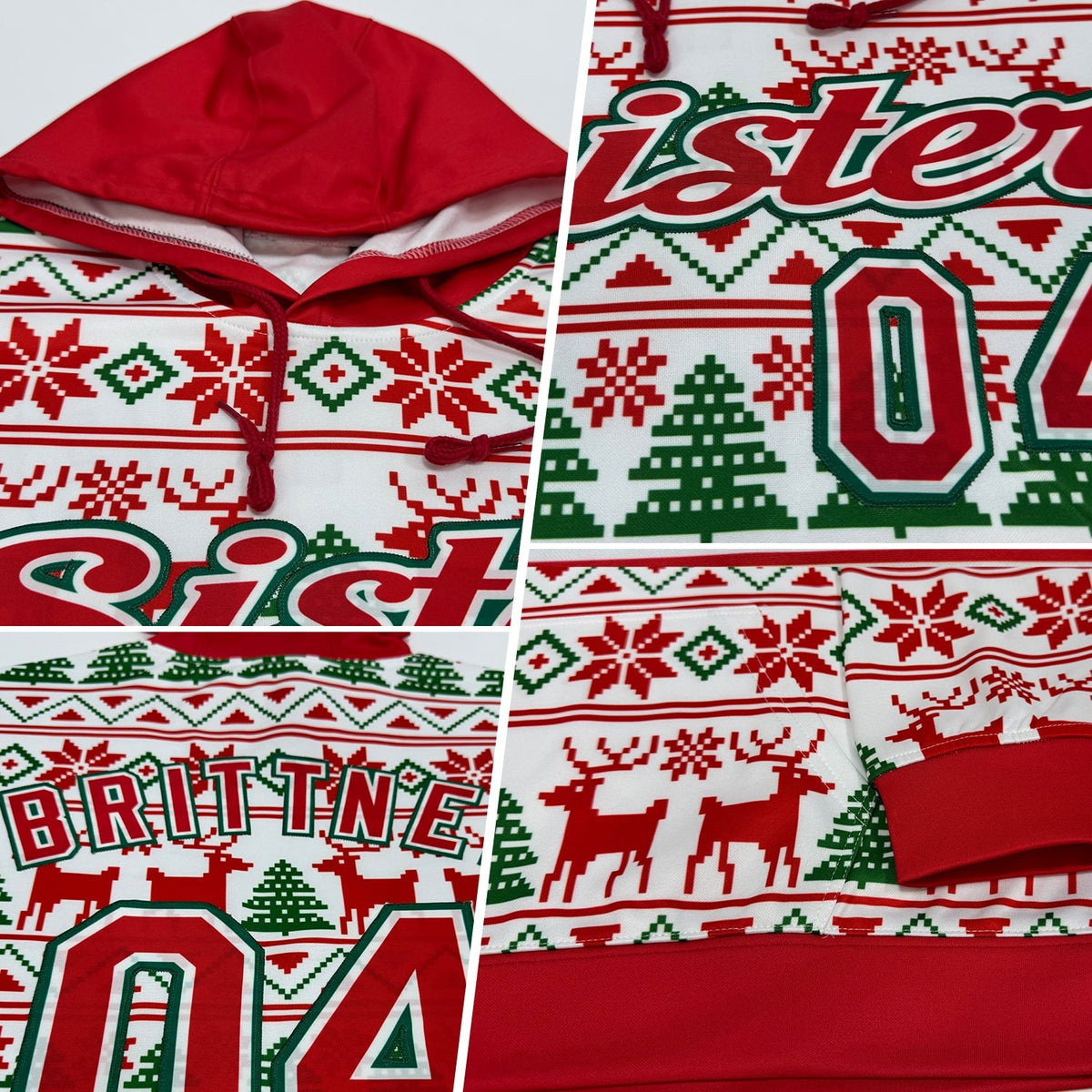 Custom Stitched White Red-Kelly Green Christmas 3D Sports Pullover Sweatshirt Hoodie photo 2