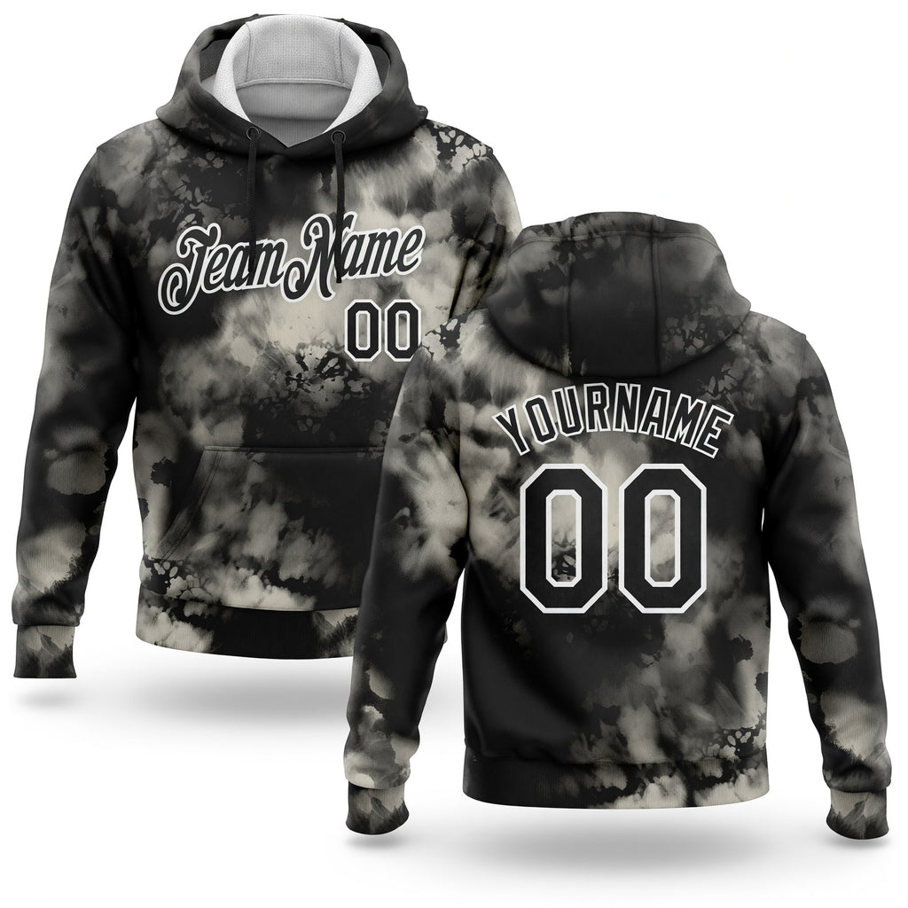 Custom Stitched Tie Dye Black-White 3D Abstract Style Sports Pullover Sweatshirt Hoodie
