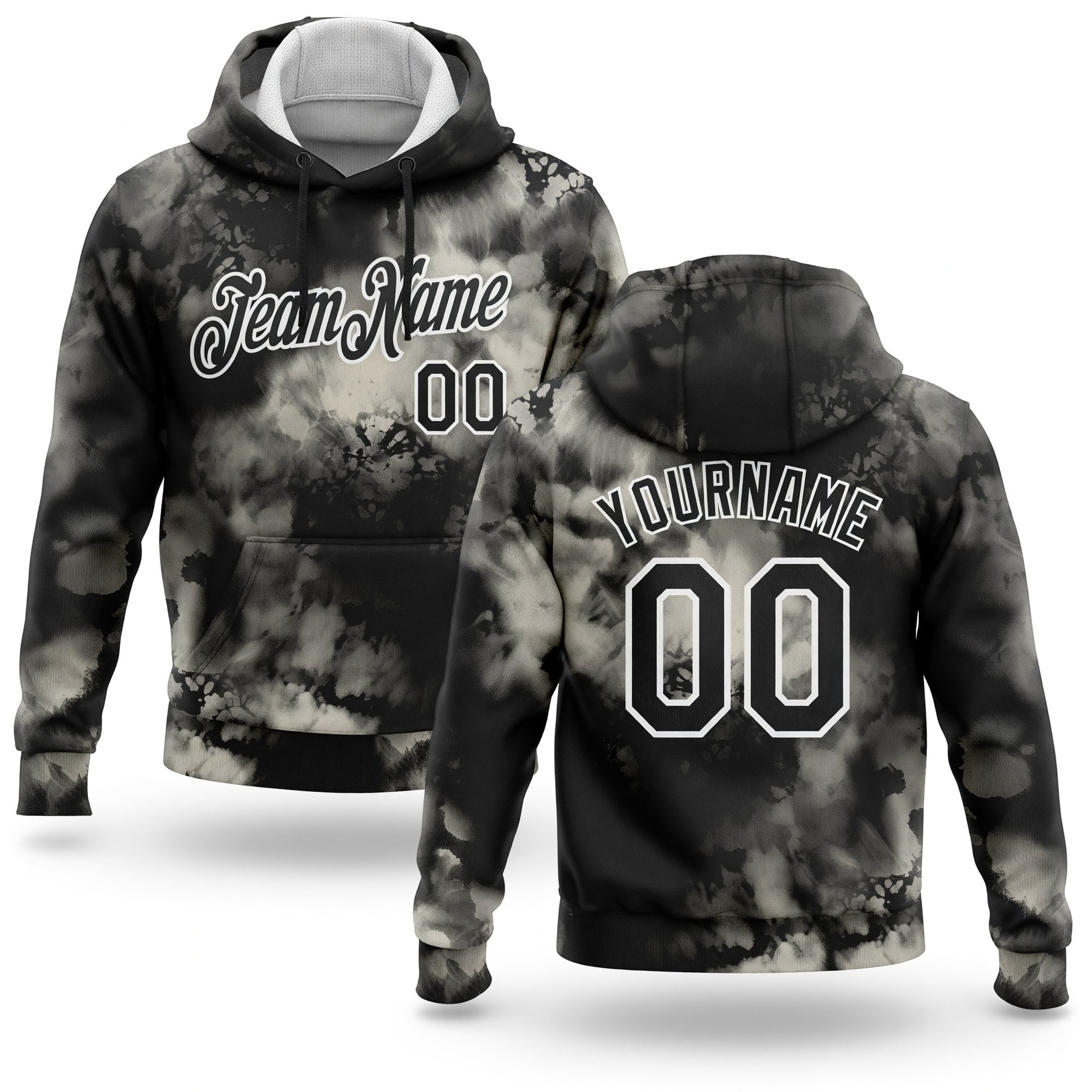 Custom Stitched Tie Dye Black-White 3D Abstract Style Sports Pullover Sweatshirt Hoodie