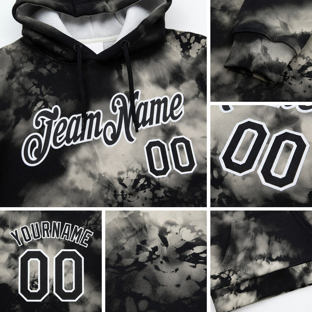Custom Stitched Tie Dye Black-White 3D Abstract Style Sports Pullover Sweatshirt Hoodie detail