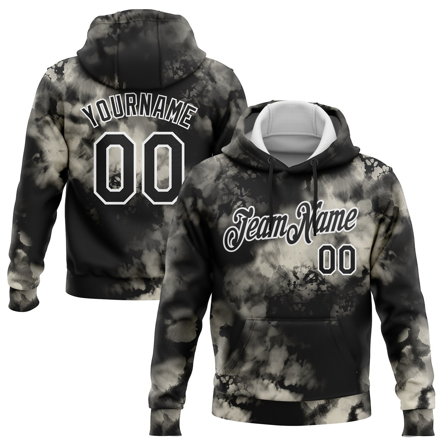 Custom Stitched Tie Dye Black-White 3D Abstract Style Sports Pullover Sweatshirt Hoodie photo 1
