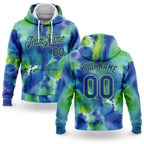 Custom Stitched Tie Dye Royal-Neon Green 3D Abstract Style Sports Pullover Sweatshirt Hoodie