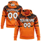 Custom  Orange White-Black Halloween Bat Pullover Sweatshirt Hoodie