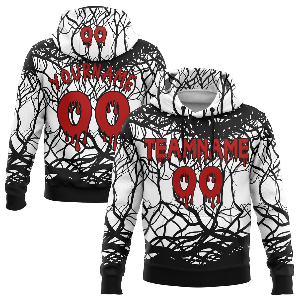 Custom  White Red-Black Halloween Horror Pullover Sweatshirt Hoodie