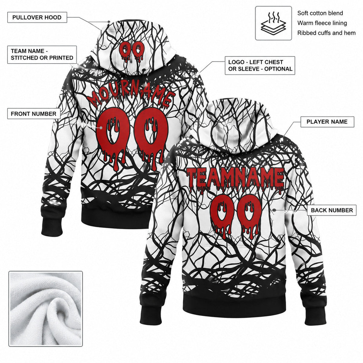 Custom White Halloween Horror Pullover Hoodie with Red and Black Lettering customization guide