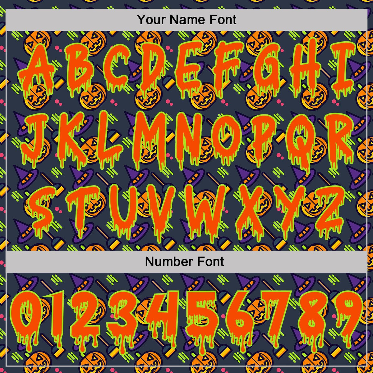 Custom  Navy Orange-Neon Green Halloween Pumpkin Head Pullover Sweatshirt Hoodie photo 4