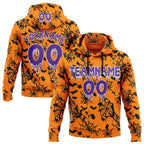 Custom  Bay Orange Purple-White Halloween Bat Net Pullover Sweatshirt Hoodie