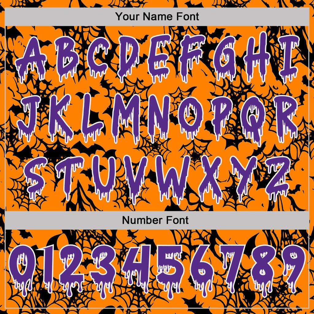 Custom  Bay Orange Purple-White Halloween Bat Net Pullover Sweatshirt Hoodie photo 4