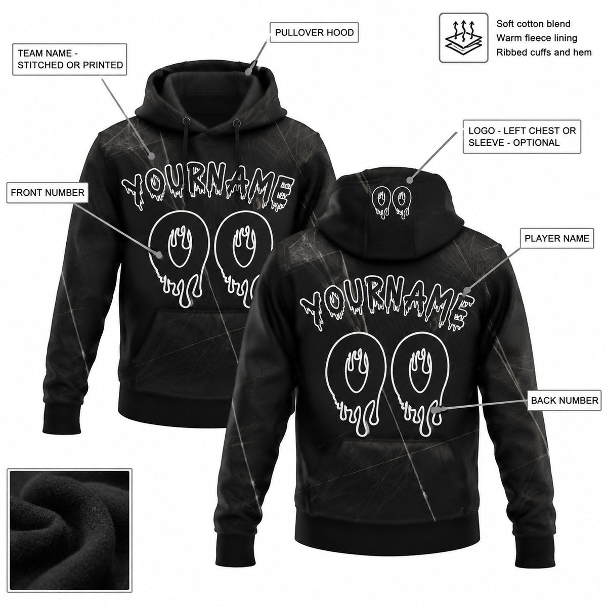 Custom Black and White Halloween Spider Web Pullover Hoodie customization guide