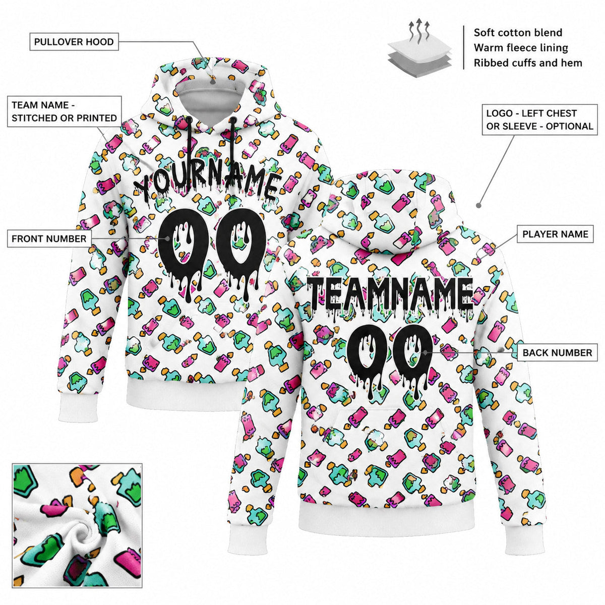 Custom White and Black Halloween Witch Pullover Hoodie customization guide