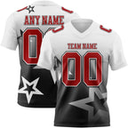 Custom White Red-Black Authentic Gradient Style Twinkle Star Football Jersey