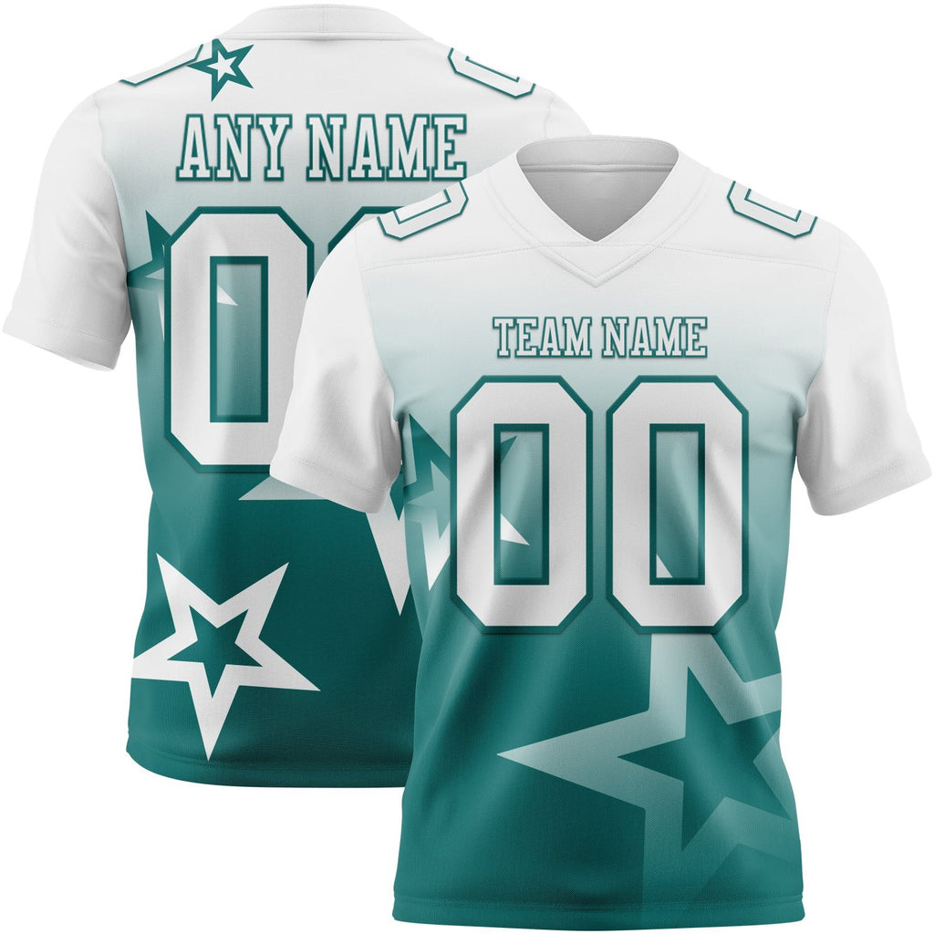 Custom White-Teal Authentic Gradient Style Twinkle Star Football Jersey