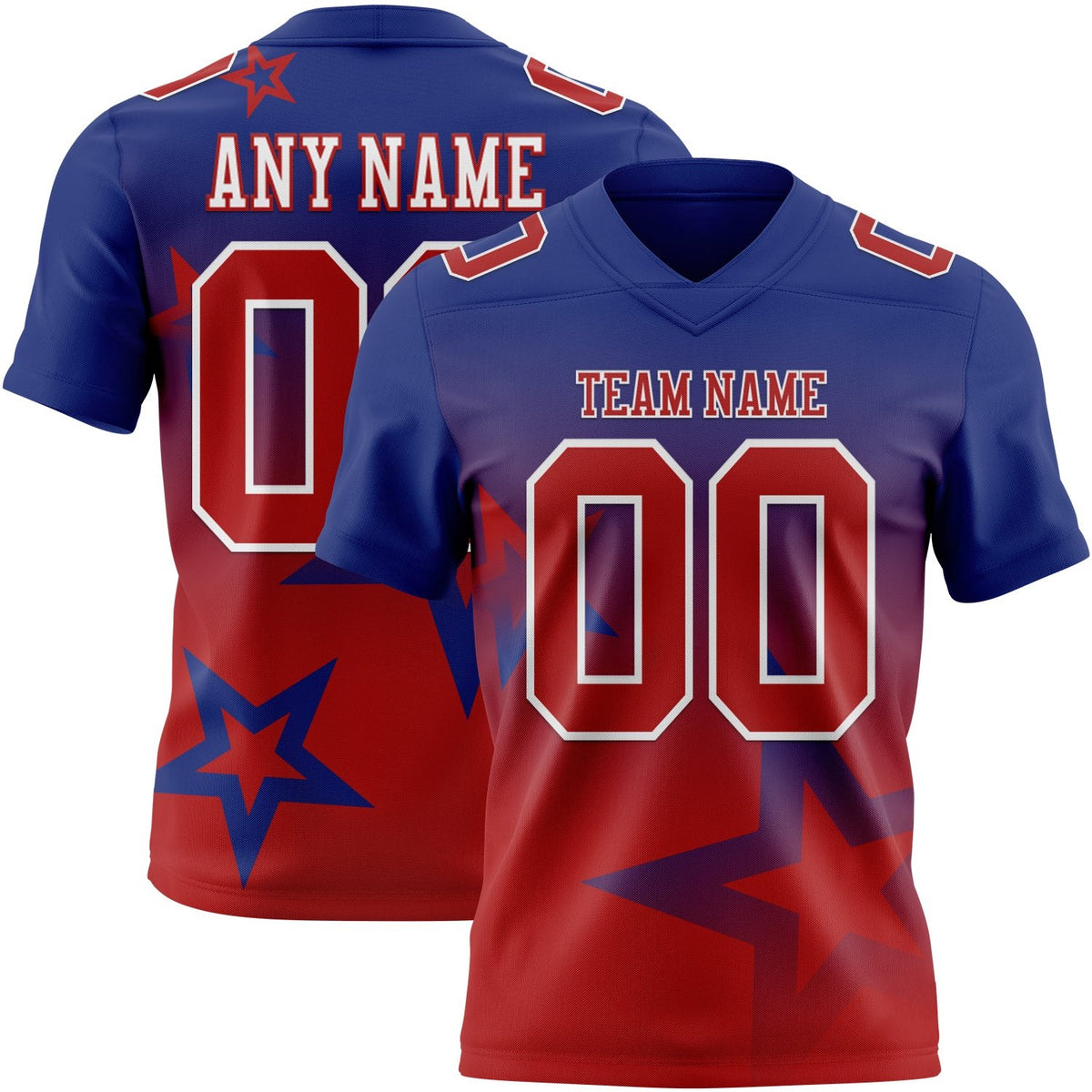 Custom Royal Red-White Authentic Gradient Style Twinkle Star Football Jersey