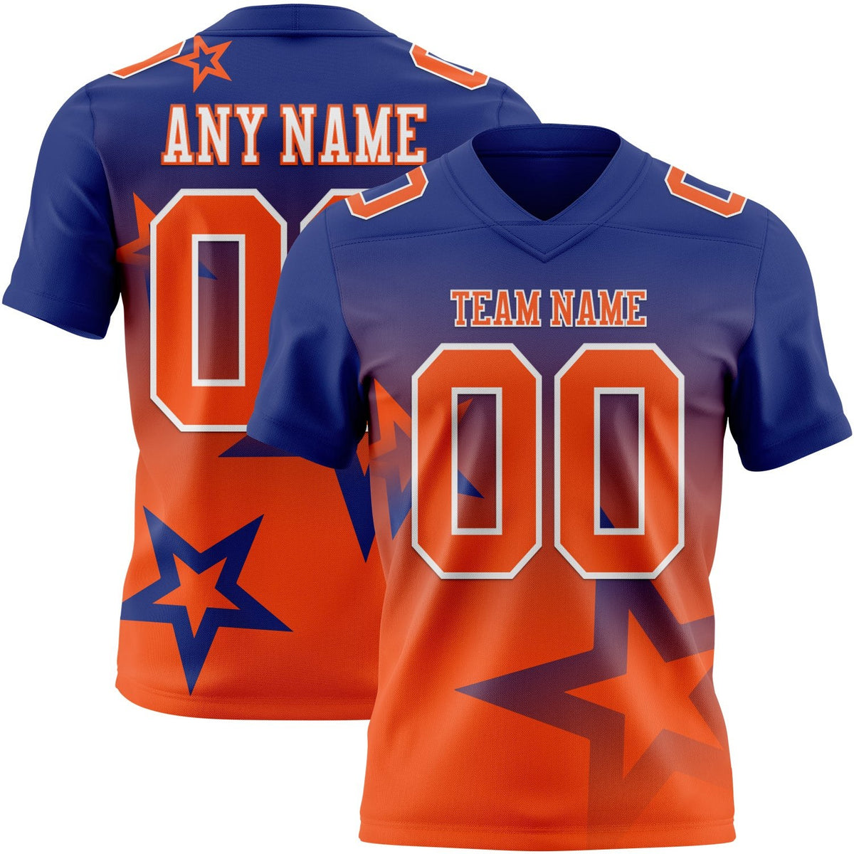Custom Royal Orange-White Authentic Gradient Style Twinkle Star Football Jersey