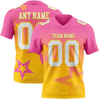 Custom Pink White-Yellow Authentic Gradient Style Twinkle Star Football Jersey