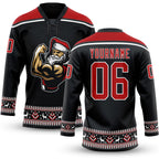 Custom Black Red-White Christmas Santa Claus 3D Hockey Lace Neck Jersey