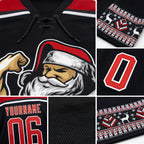 Custom Black Red-White Christmas Santa Claus 3D Hockey Lace Neck Jersey detail