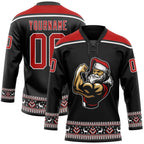 Custom Black Red-White Christmas Santa Claus 3D Hockey Lace Neck Jersey photo 1