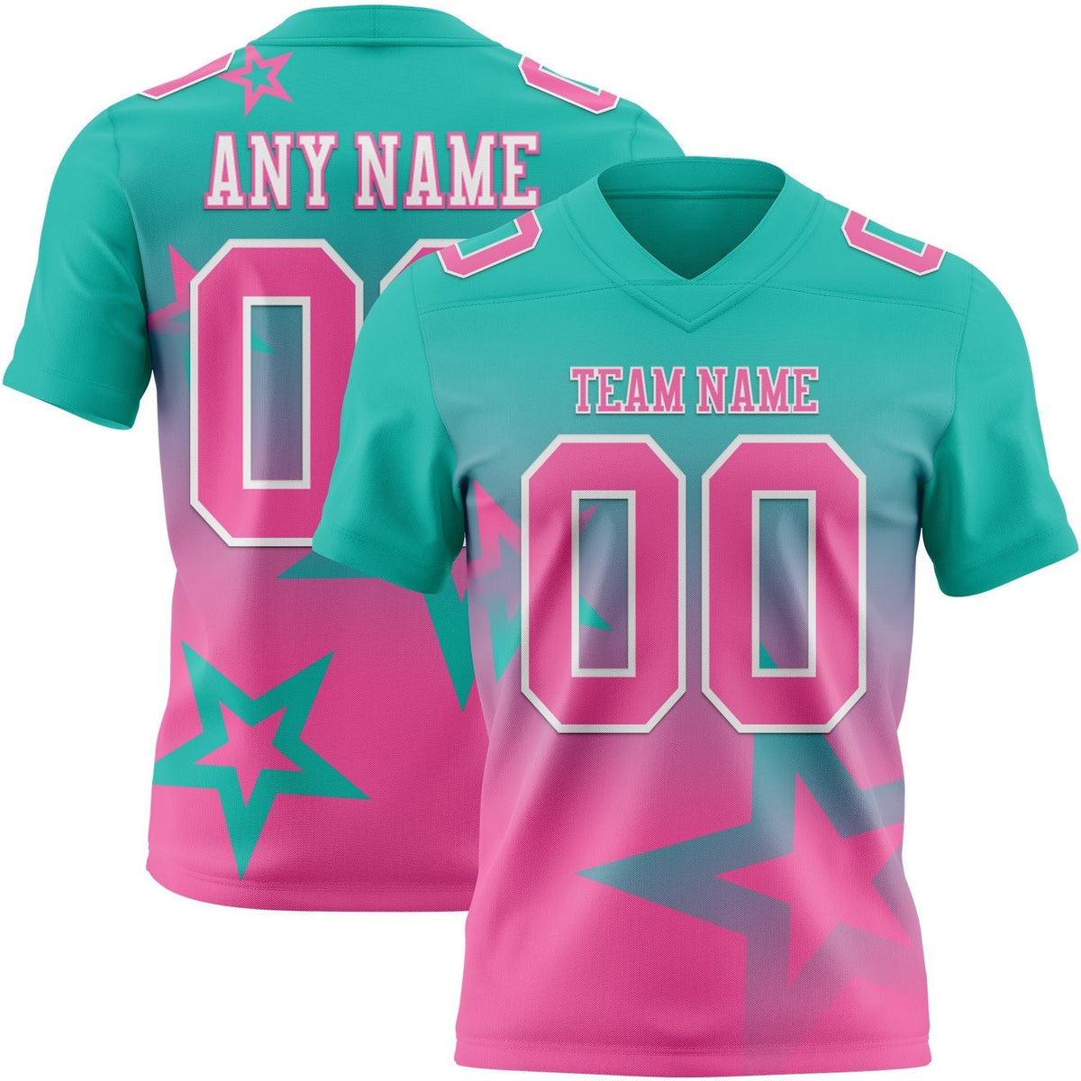 Custom Aqua Pink-White Authentic Gradient Style Twinkle Star Football Jersey