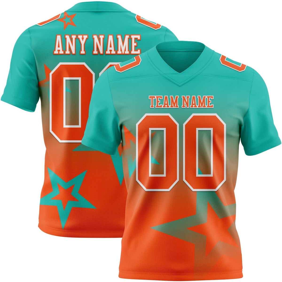 Custom Aqua Orange-White Authentic Gradient Style Twinkle Star Football Jersey