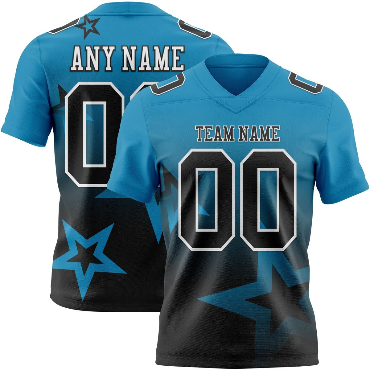 Custom Panther Blue Black-White Authentic Gradient Style Twinkle Star Football Jersey