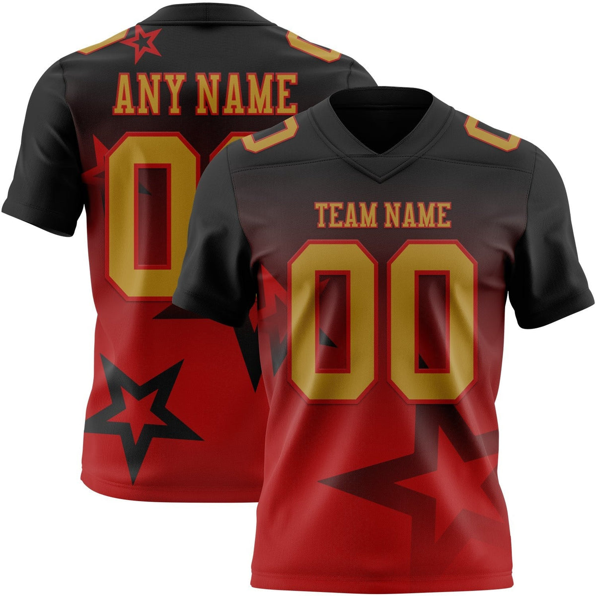 Custom Black Old Gold-Red Authentic Gradient Style Twinkle Star Football Jersey