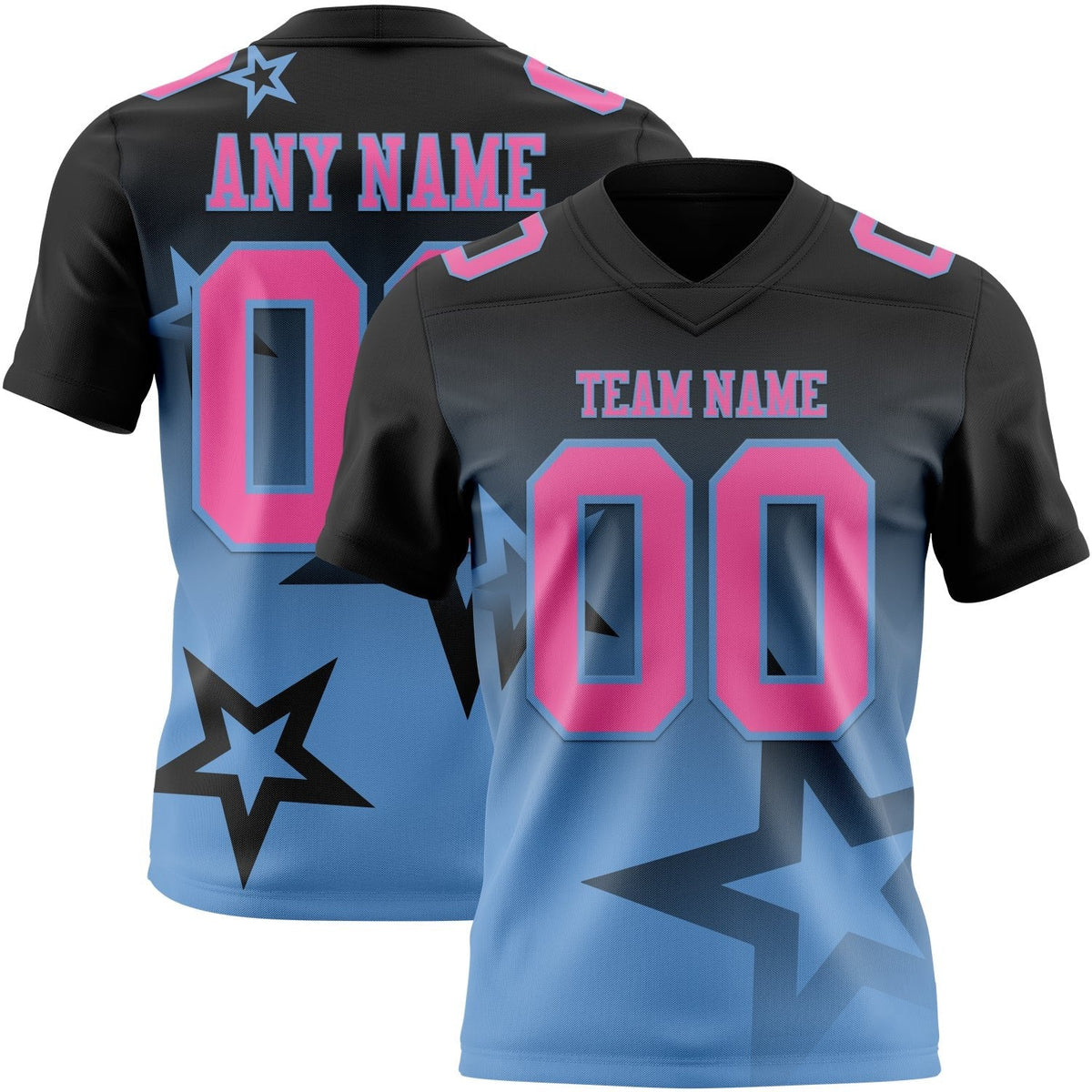Custom Black Pink-Light Blue Authentic Gradient Style Twinkle Star Football Jersey
