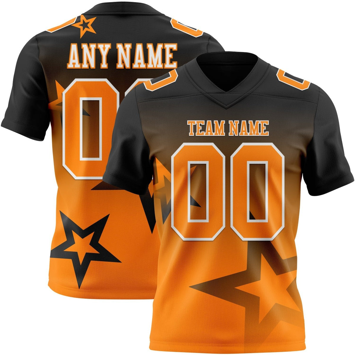 Custom Black Bay Orange-White Authentic Gradient Style Twinkle Star Football Jersey