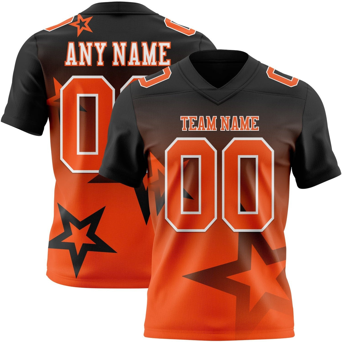 Custom Black Orange-White Authentic Gradient Style Twinkle Star Football Jersey