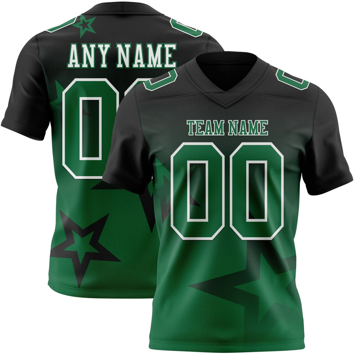 Custom Black Kelly Green-White Authentic Gradient Style Twinkle Star Football Jersey