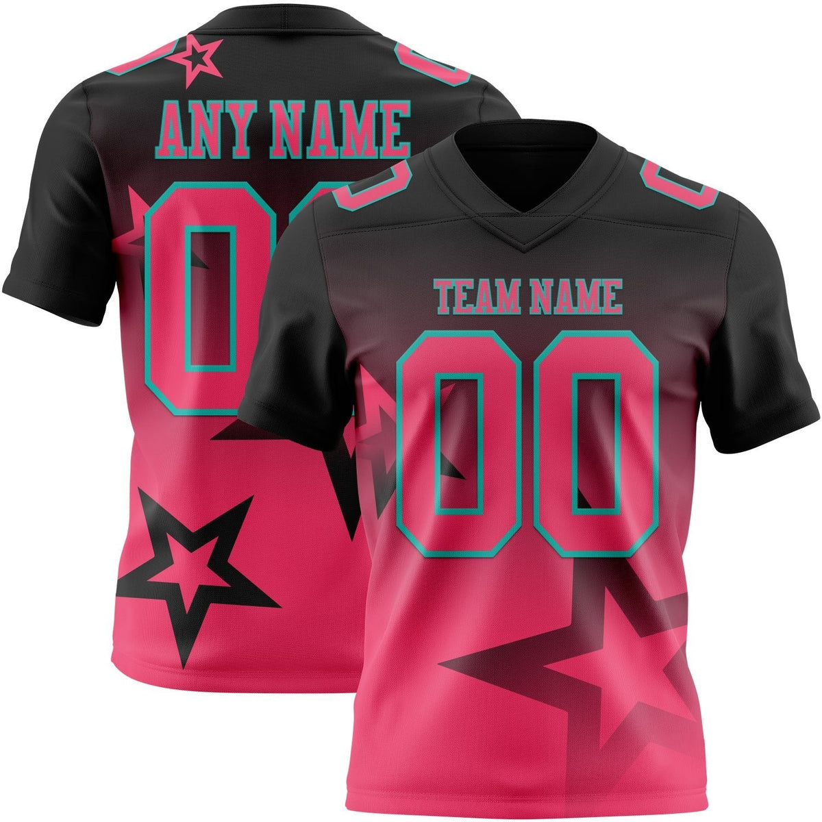 Custom Black Neon Pink-Aqua Authentic Gradient Style Twinkle Star Football Jersey