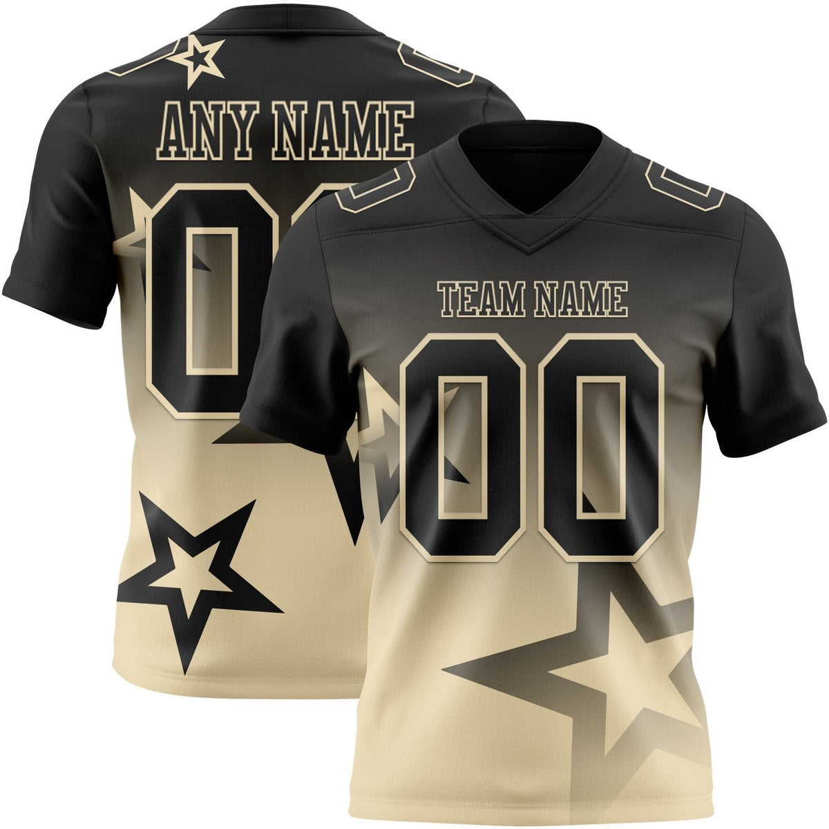 Custom Black-Cream Authentic Gradient Style Twinkle Star Football Jersey