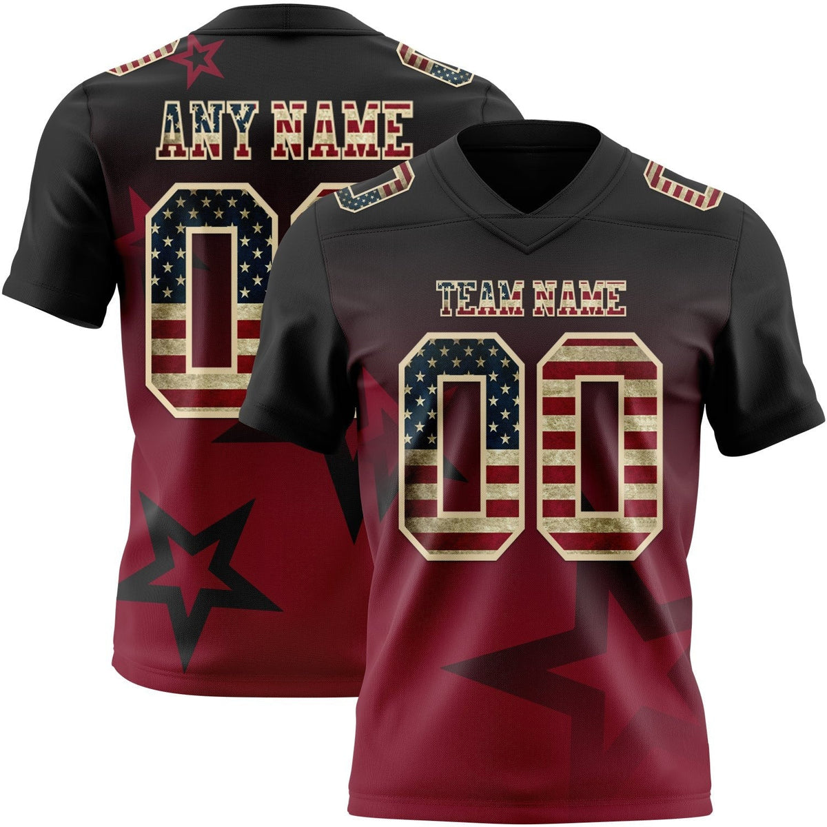 Custom Black Vintage USA Flag Crimson-Cream Authentic Gradient Style Twinkle Star Football Jersey