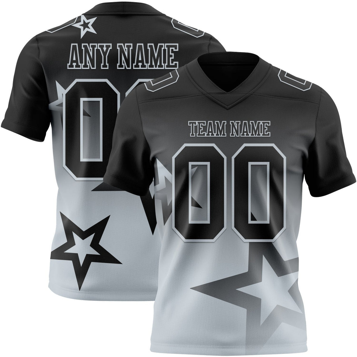 Custom Black-Silver Authentic Gradient Style Twinkle Star Football Jersey