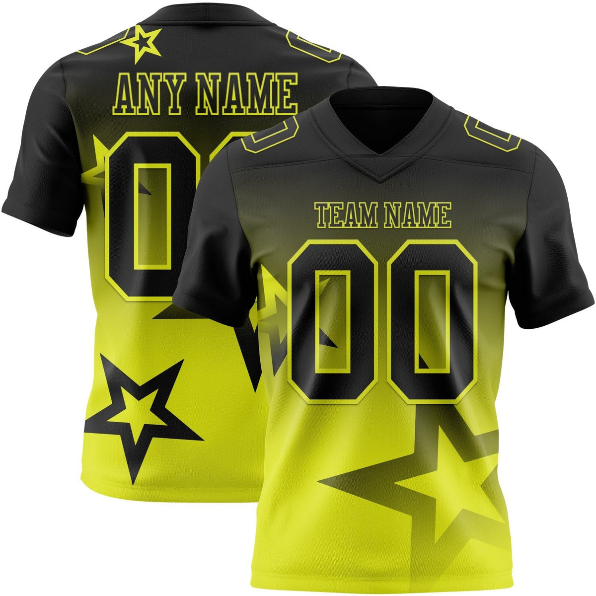 Custom Black-Neon Yellow Authentic Gradient Style Twinkle Star Football Jersey