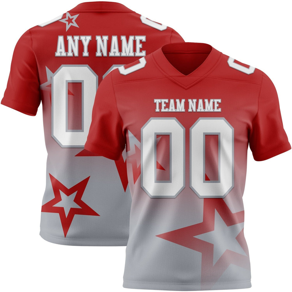 Custom Red White-Gray Authentic Gradient Style Twinkle Star Football Jersey