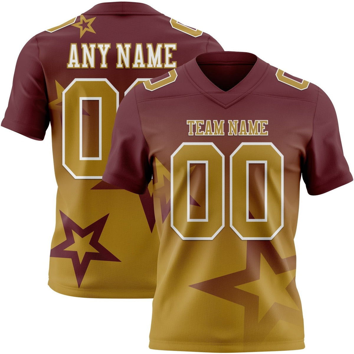 Custom Burgundy Old Gold-White Authentic Gradient Style Twinkle Star Football Jersey