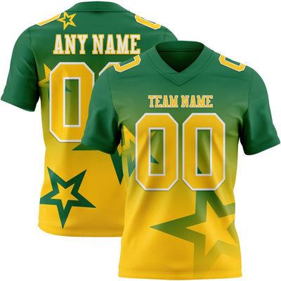 Custom Kelly Green Gradient Twinkle Star Authentic Football Jersey with Yellow and White Lettering