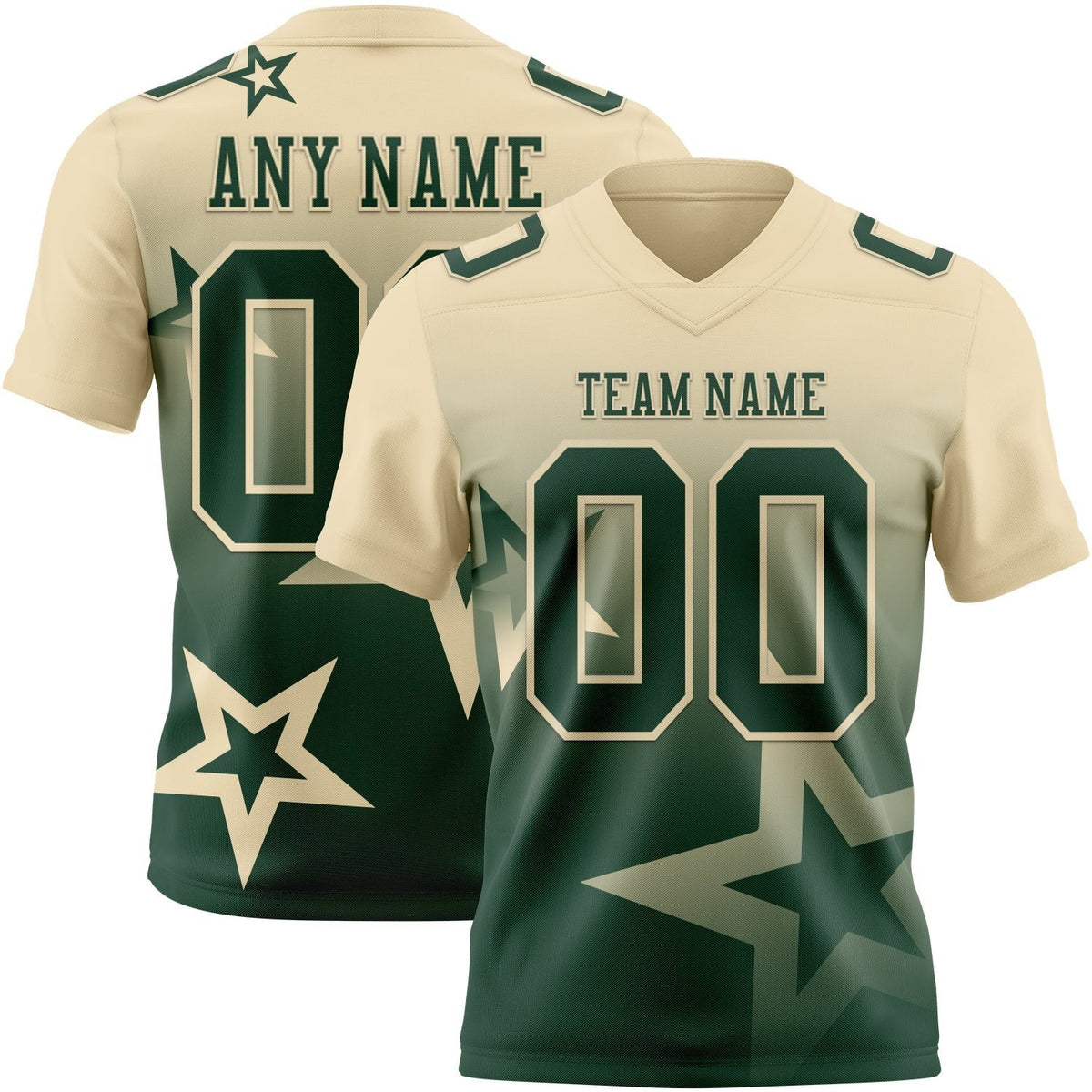 Custom Cream-Green Authentic Gradient Style Twinkle Star Football Jersey