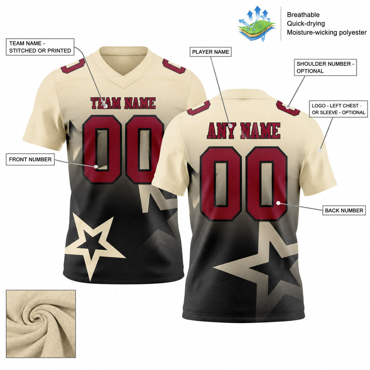Custom Cream Gradient Twinkle Star Authentic Football Jersey with Crimson and Black Lettering customization guide