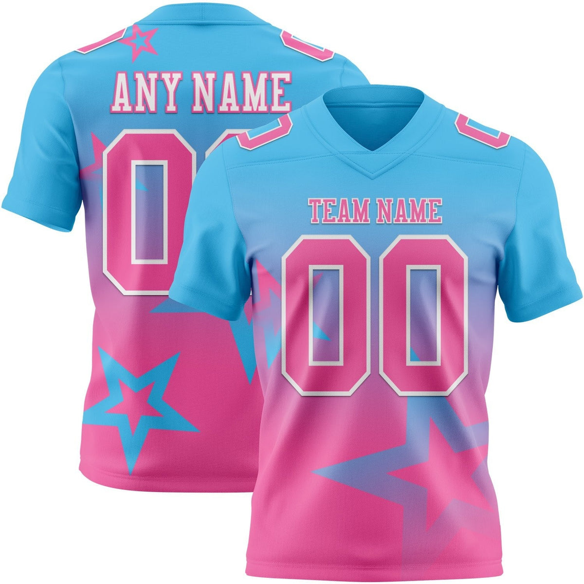 Custom Sky Blue Pink-White Authentic Gradient Style Twinkle Star Football Jersey