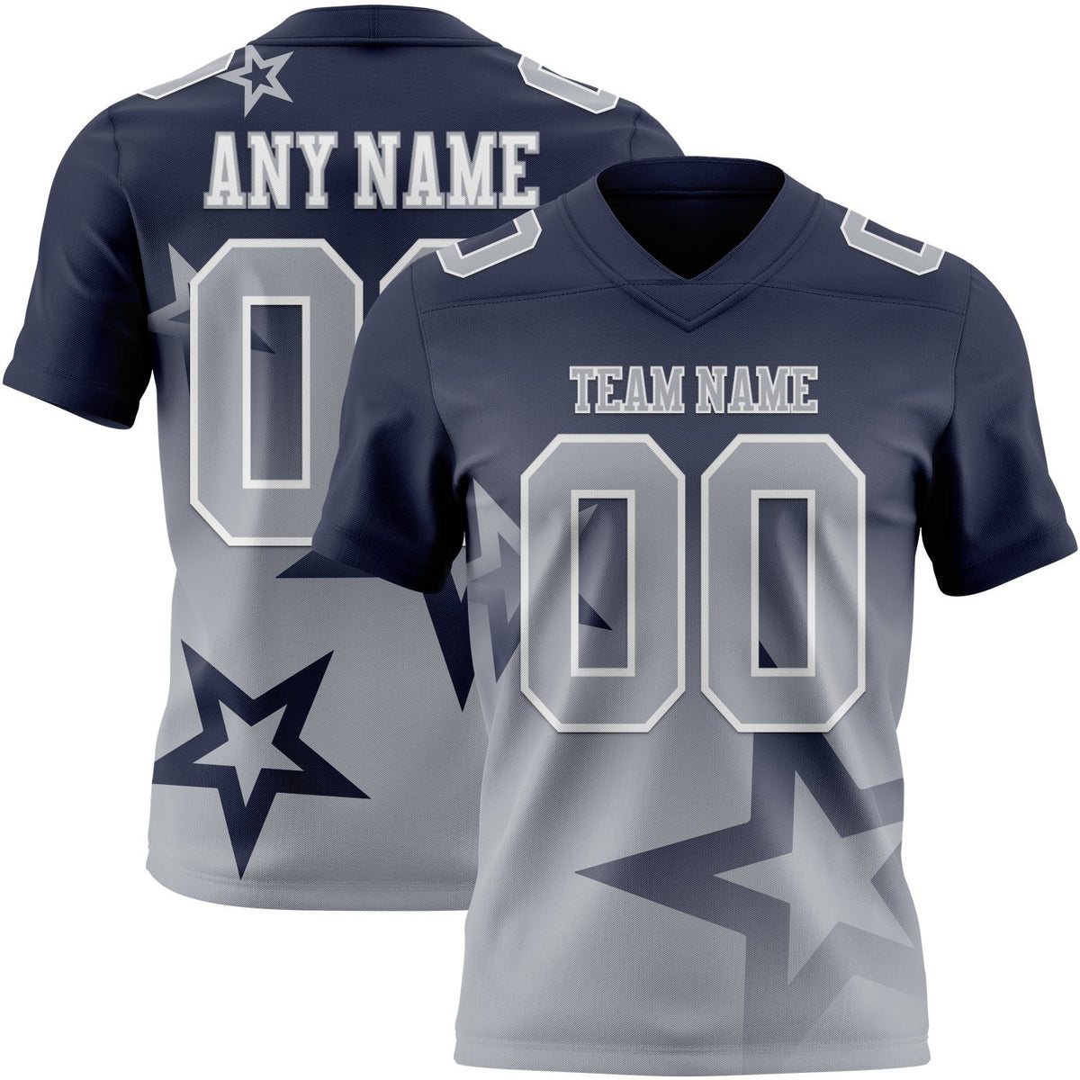 Custom Navy Gray-White Authentic Gradient Style Twinkle Star Football Jersey